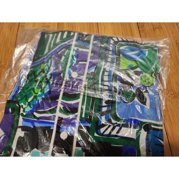 Bob Mackie Wearable Art Silk Shirt Green Blue Cat Parrot Monkey Print 1X PLUS - Picture 8 of 11